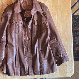 Brown Women's Genuine Leather Button-Front Jacket